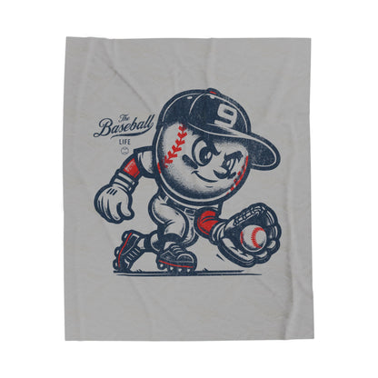 Velveteen Plush Blanket_Mr. Baseball Mascot Fielding