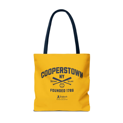 Cooperstown, NY Tote Bag_Yellow Gold w Navy Print