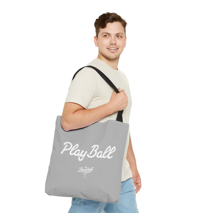 Play Ball Tote Bag_Light Gray with White Print