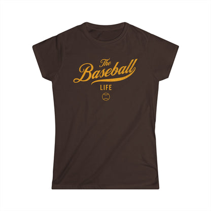 The Baseball Life Classic Script Tee_Women's_Yellow Gold Print