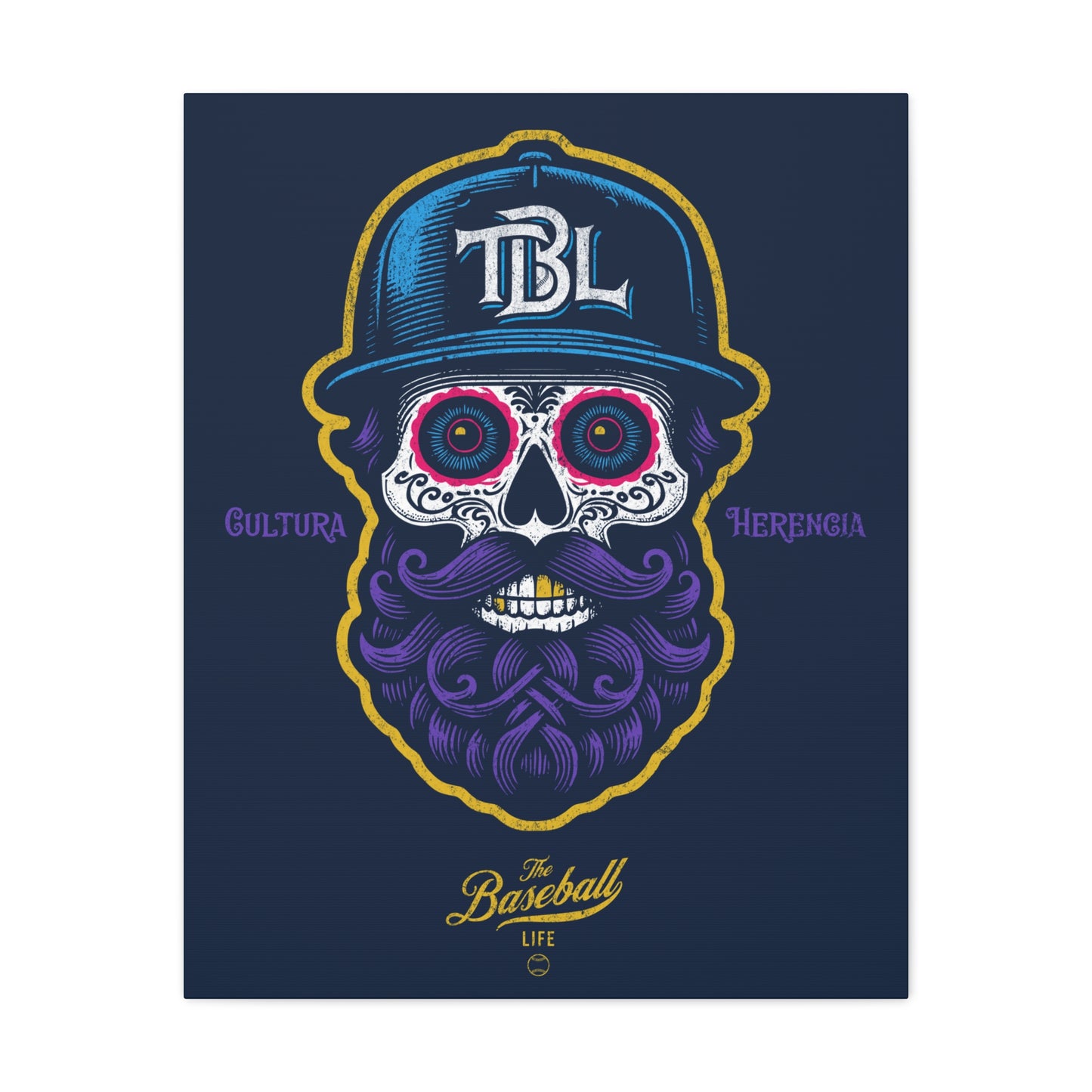 Beisbol Sugar Skull Series_Player 2 Wall Art Canvas_Navy