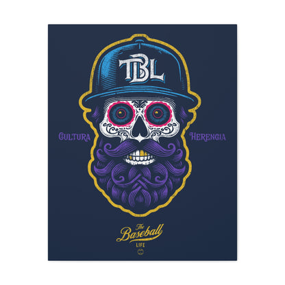 Beisbol Sugar Skull Series_Player 2 Wall Art Canvas_Navy
