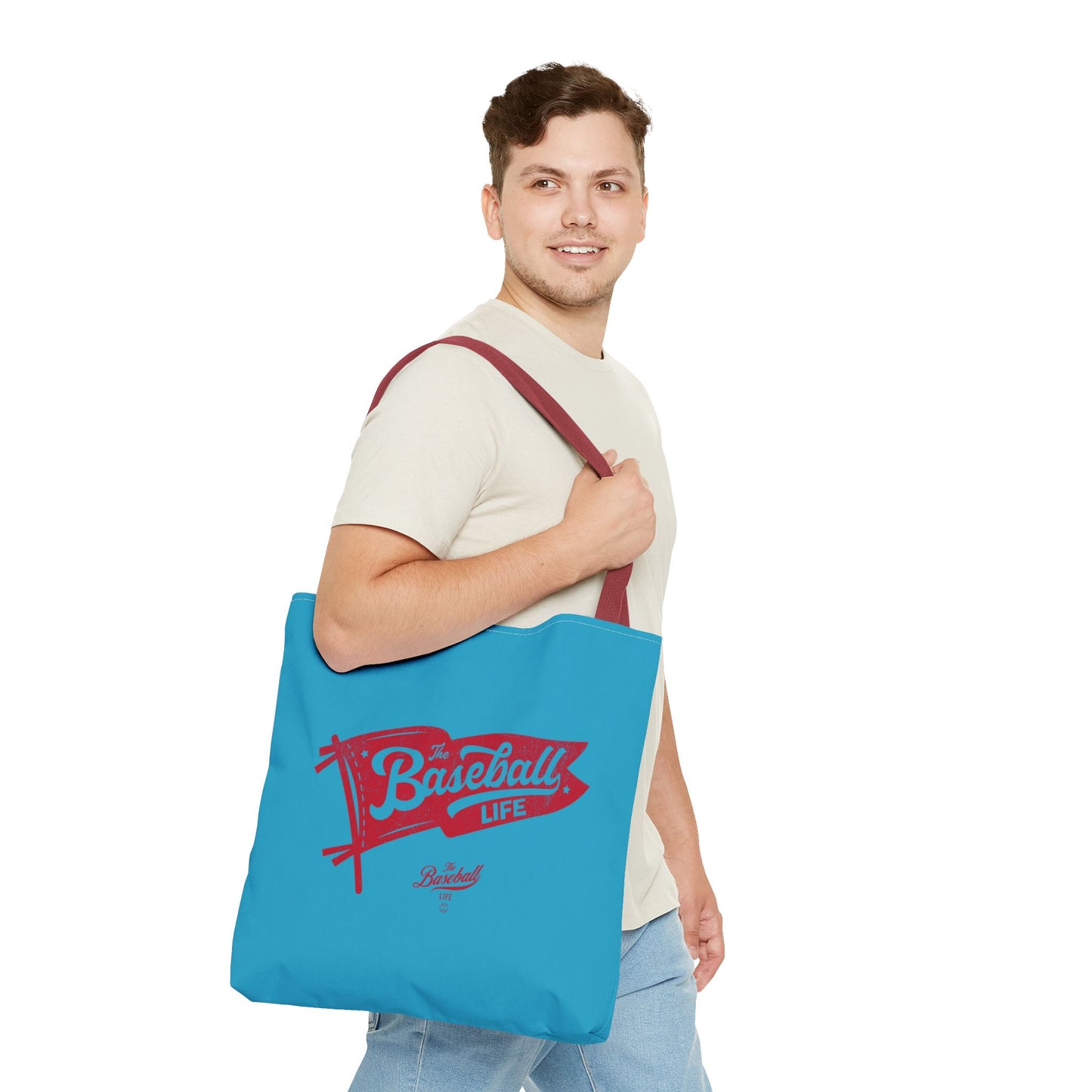 Vintage Pennant Tote Bag_Red Print on Turquoise