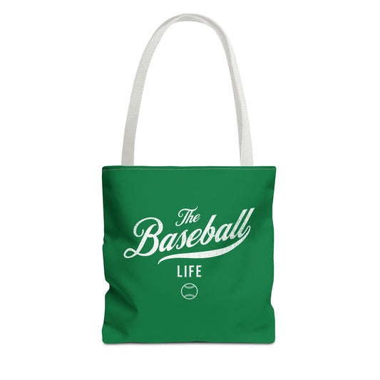 The Baseball Life Tote Bag_Green w White Print