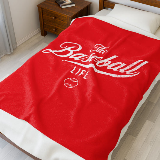 Velveteen Plush Blanket_Bright Red with White Print