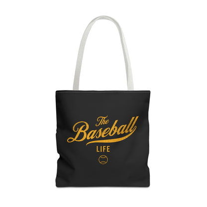The Baseball Life Tote Bag_Black w Yellow Gold Print