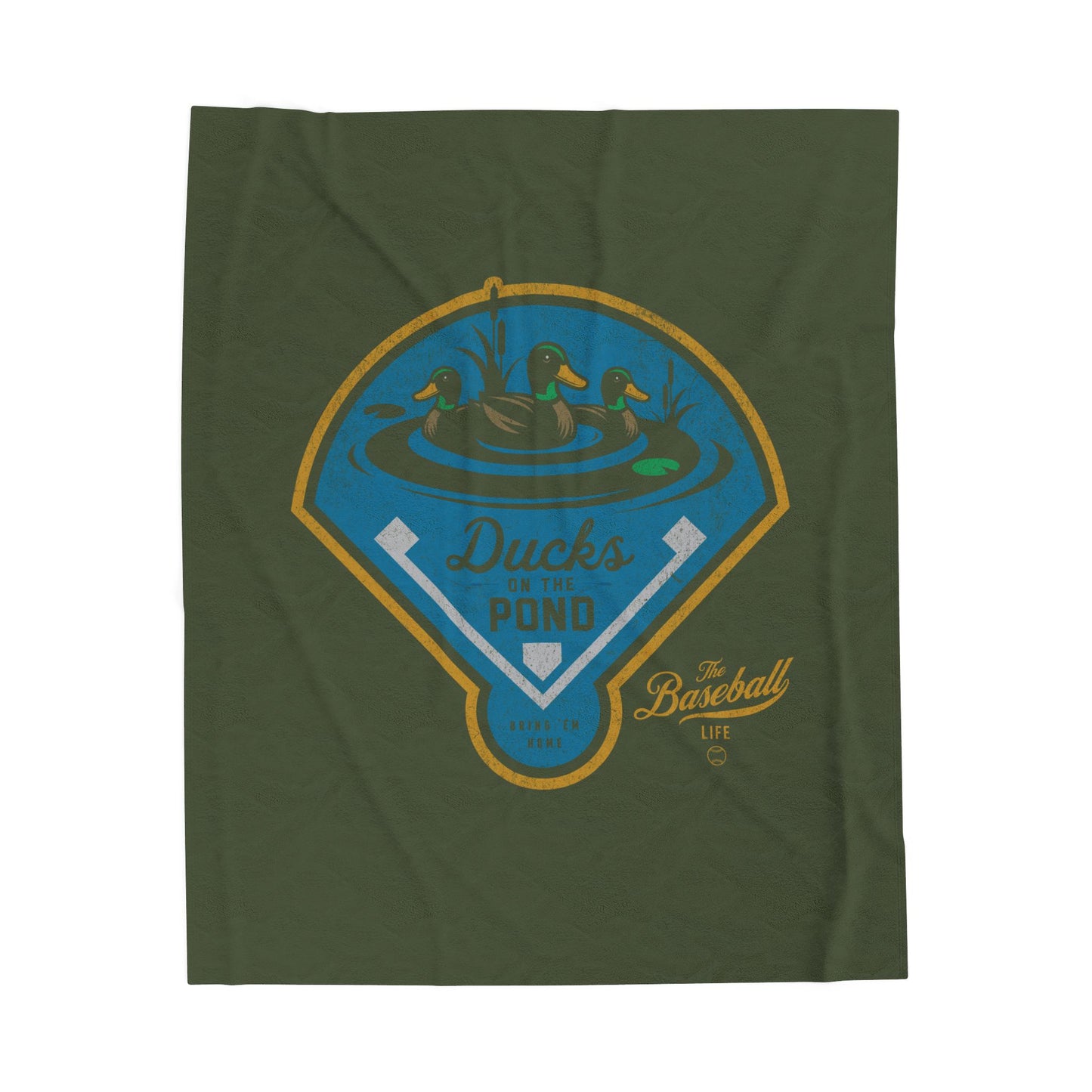 Velveteen Plush Blanket_Ducks on the Pond_Military Green