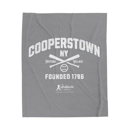 Velveteen Plush Blanket_Artifacts Baseball Collection_Cooperstown NY_Gray