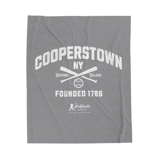 Velveteen Plush Blanket_Artifacts Baseball Collection_Cooperstown NY_Gray