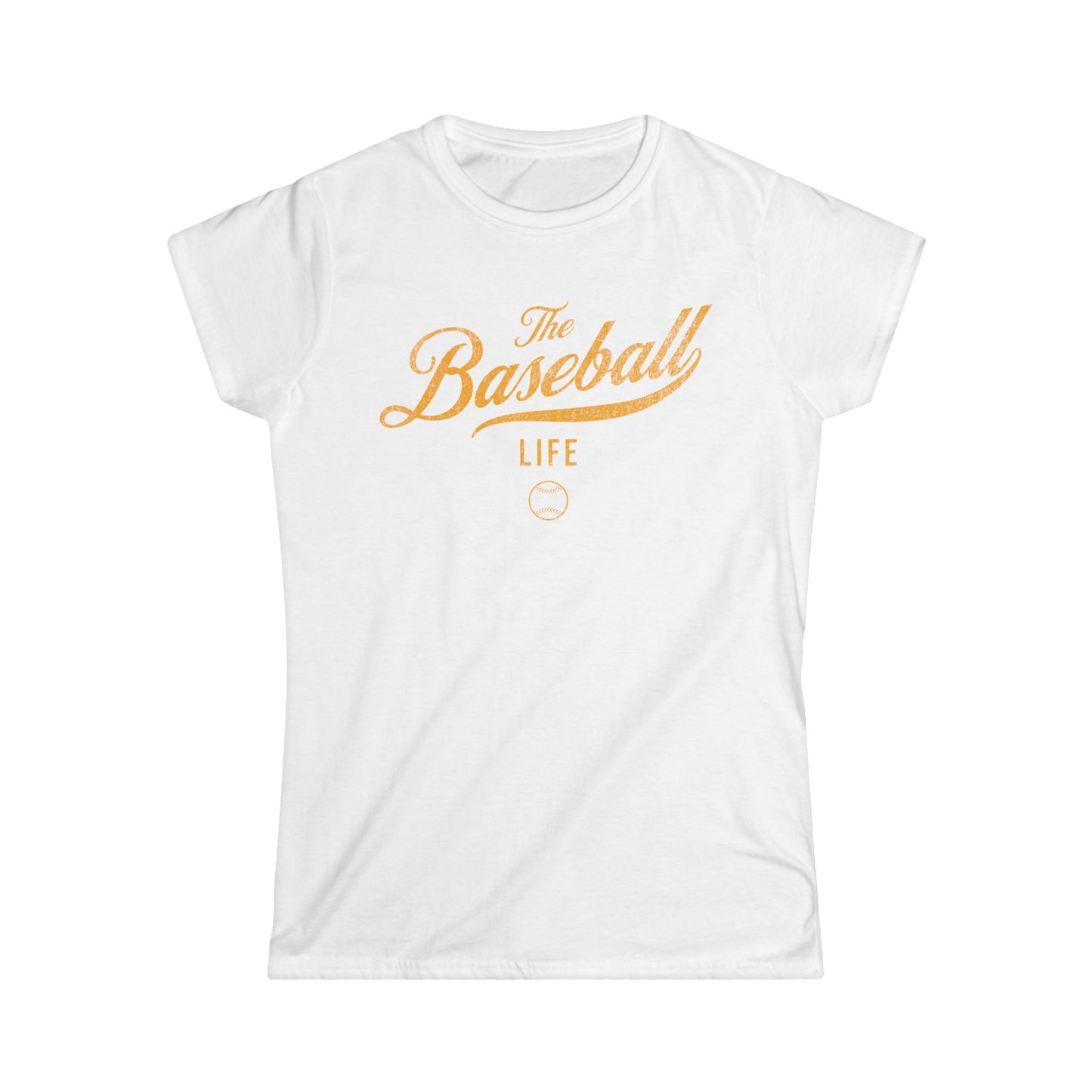The Baseball Life Classic Script Tee_Women's_Yellow Gold Print