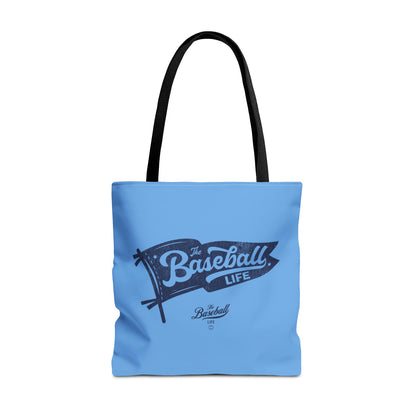 Vintage Pennant Tote Bag_Navy Print on Carolina Blue