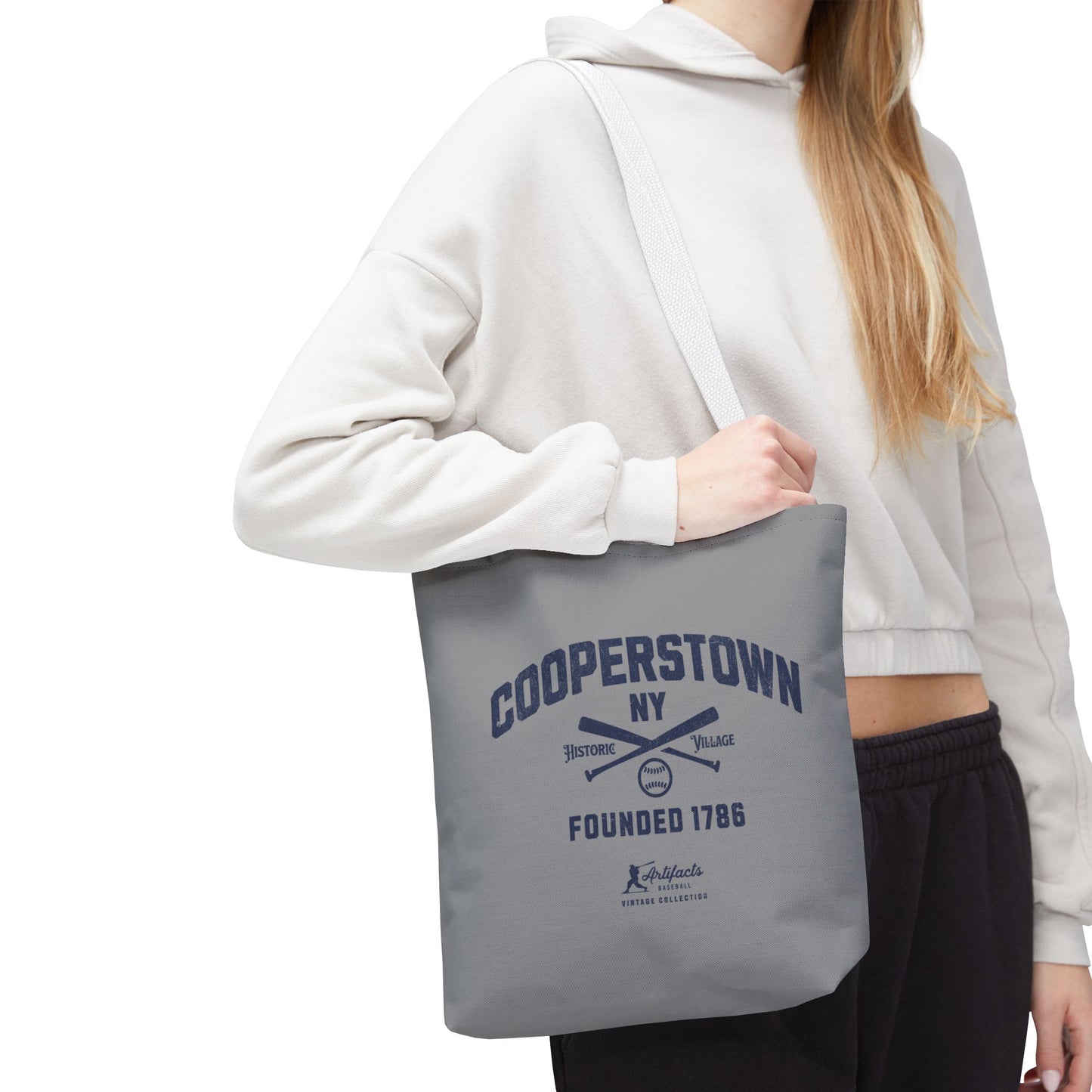 Cooperstown, NY Tote Bag_Gray w Navy Print