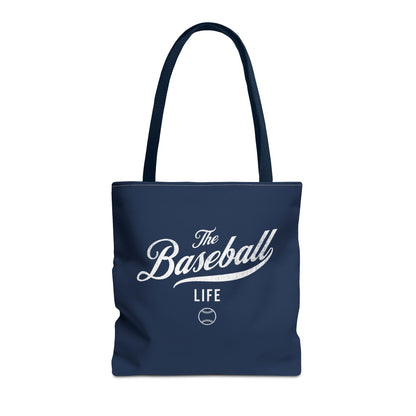 The Baseball Life Tote Bag_Navy w White Print