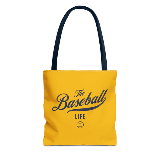 The Baseball Life Tote Bag_Yellow w Navy Print