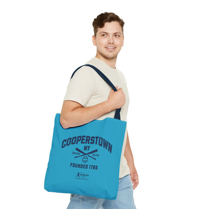 Cooperstown, NY Tote Bag_Turquoise w Navy Print