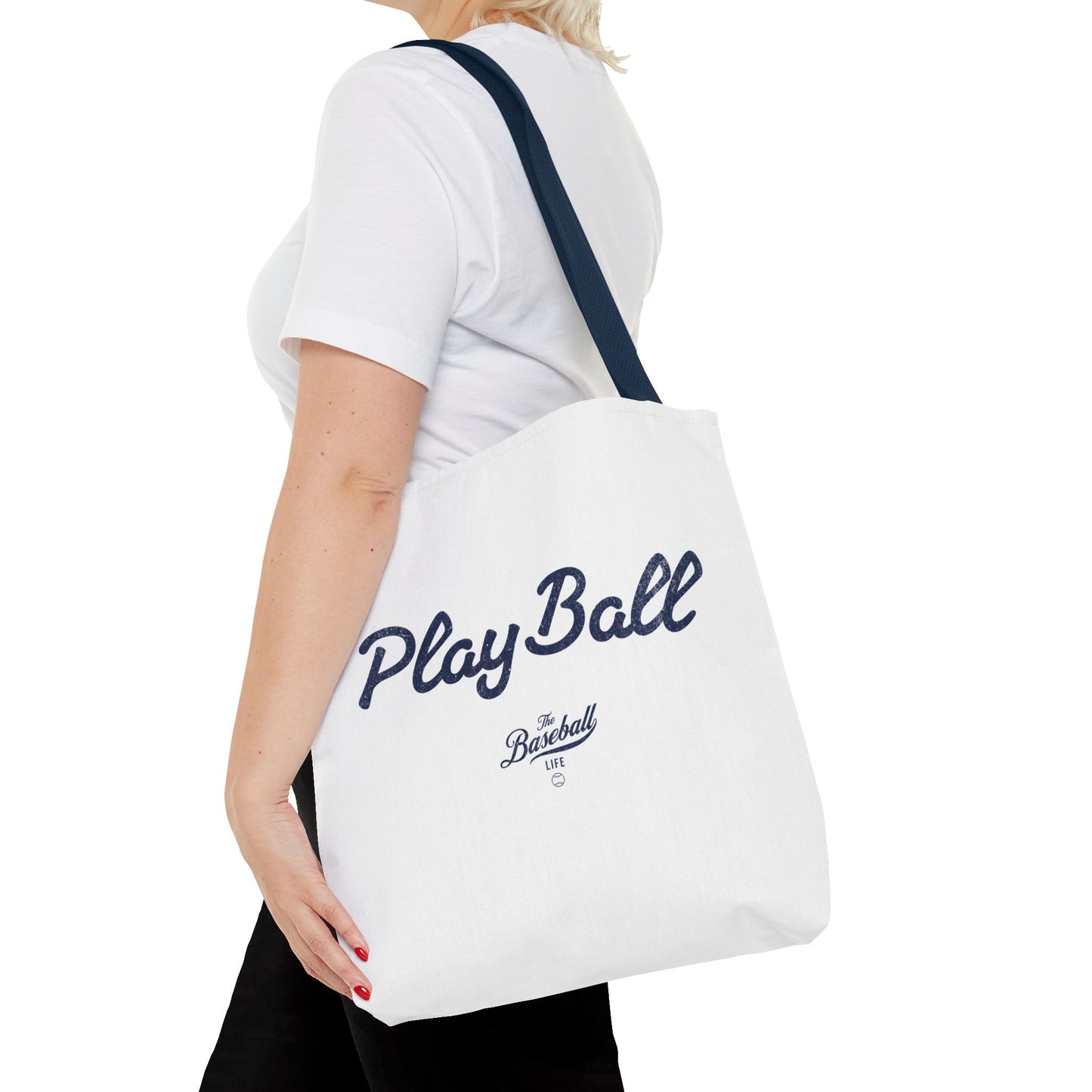 Play Ball Tote Bag_White with Navy Print