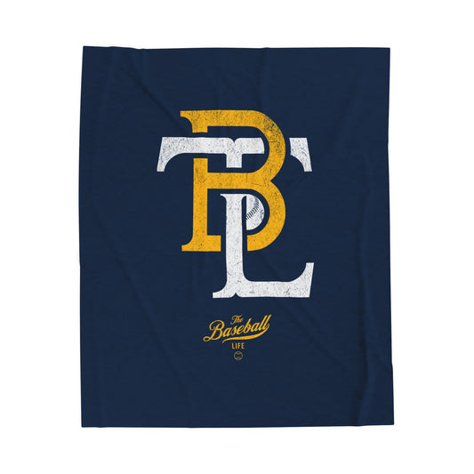 Velveteen Plush Blanket_The Baseball Life Retro Insignia_Navy