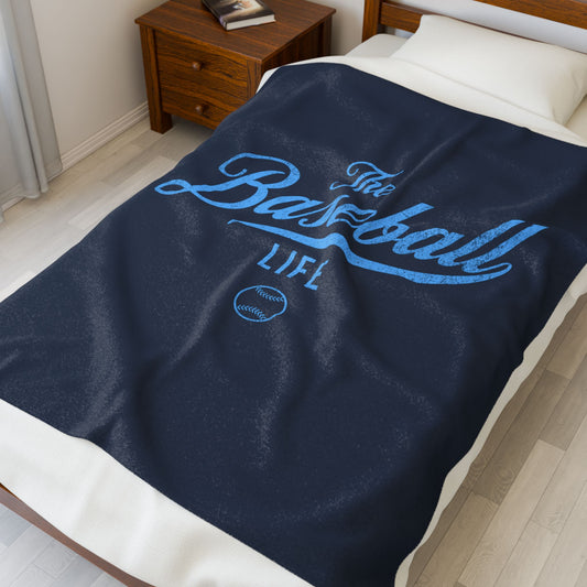 Velveteen Plush Blanket_Navy with Carolina Blue Print