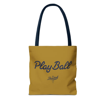 Play Ball Tote Bag_Old Gold with Navy Print