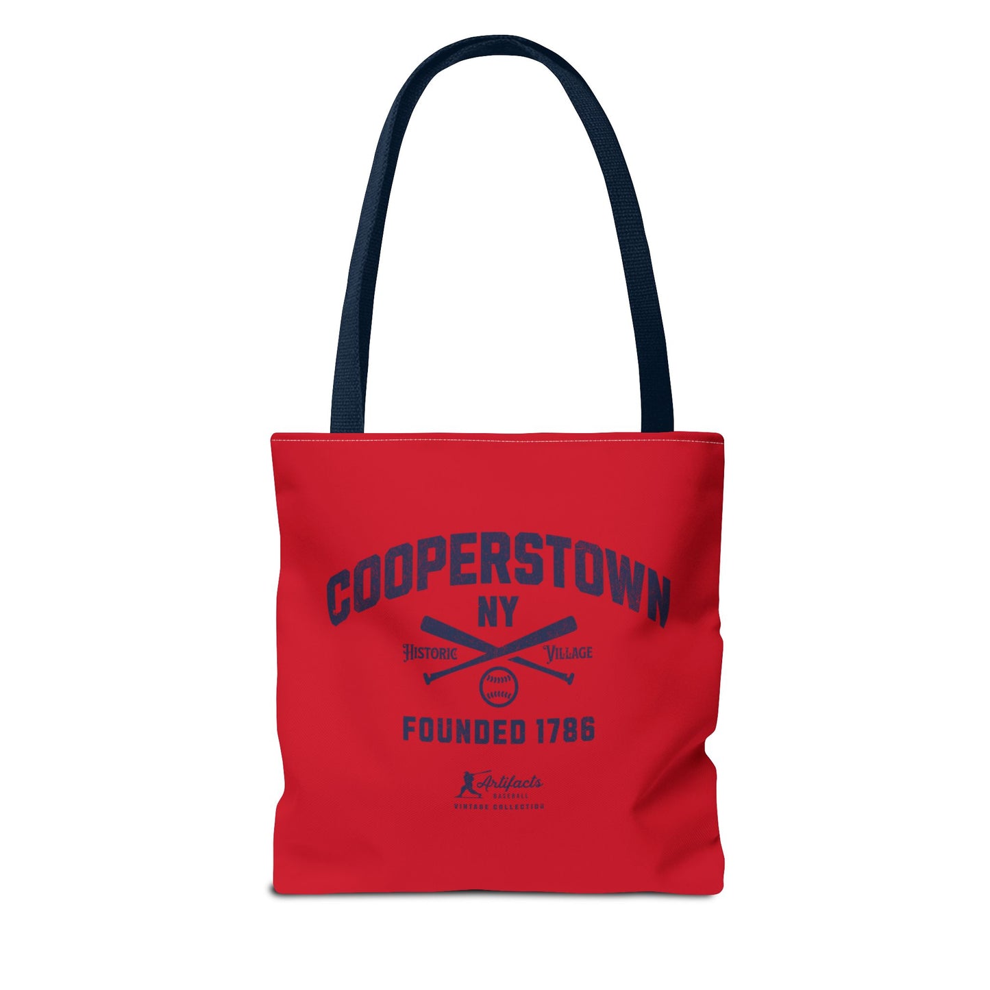 Cooperstown, NY Tote Bag_Red w Navy Print