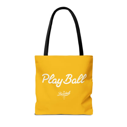 Play Ball Tote Bag_Yellow Gold with White Print