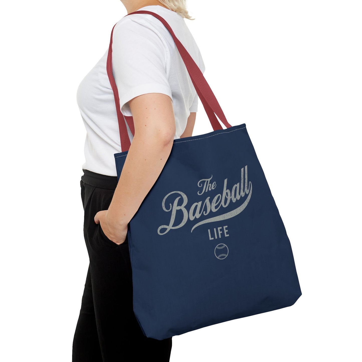 The Baseball Life Tote Bag_Navy w Silver Gray Print