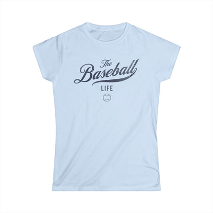 The Baseball Life Classic Script Tee_Women's_Navy Print