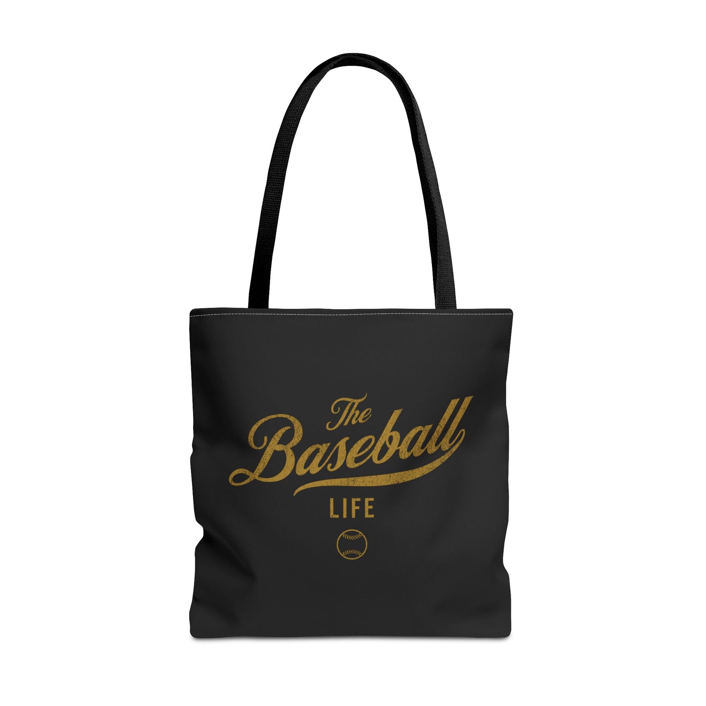 The Baseball Life Tote Bag_Black w Old Gold Print