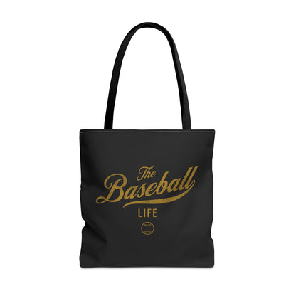 The Baseball Life Tote Bag_Black w Old Gold Print