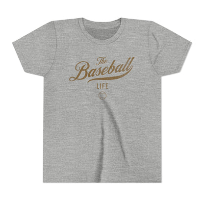 Youth The Baseball Life Classic Script T-Shirt_Old Gold Print