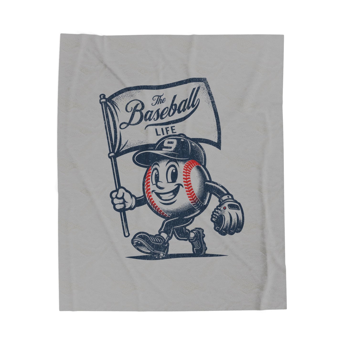 Velveteen Plush Blanket_Mr. Baseball Mascot Waving Flag