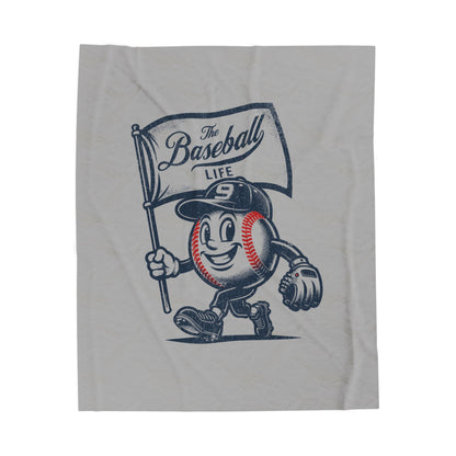 Velveteen Plush Blanket_Mr. Baseball Mascot Waving Flag