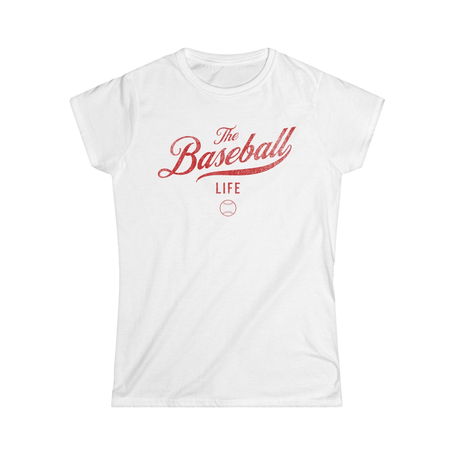 The Baseball Life Classic Script Tee_Women's_Red Print