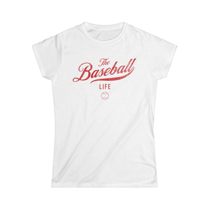 The Baseball Life Classic Script Tee_Women's_Red Print