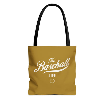 The Baseball Life Tote Bag_Old Gold w White Print