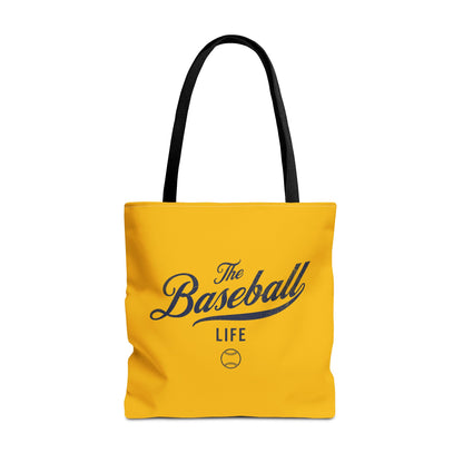 The Baseball Life Tote Bag_Yellow w Navy Print