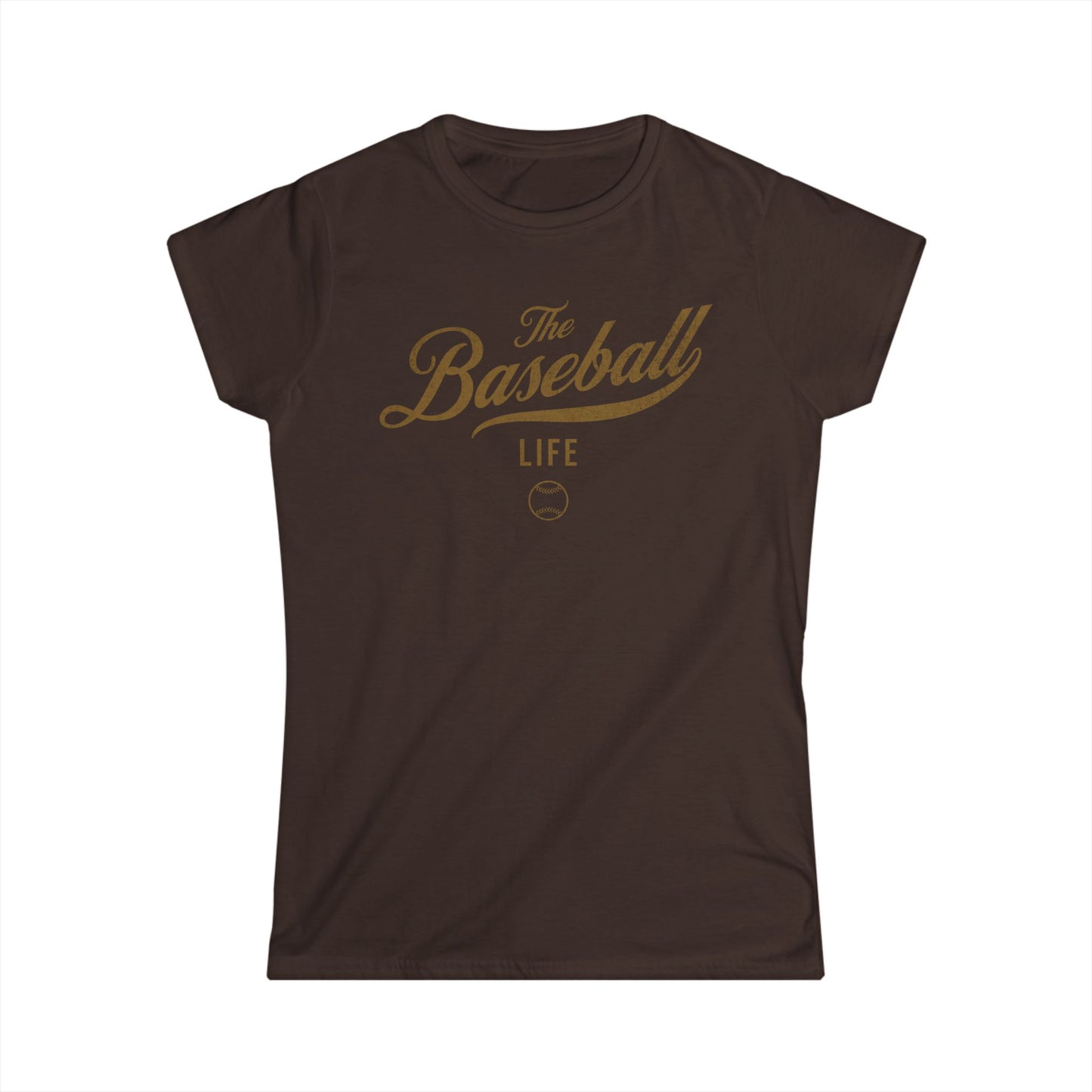 The Baseball Life Classic Script Tee_Women's_Old Gold Print