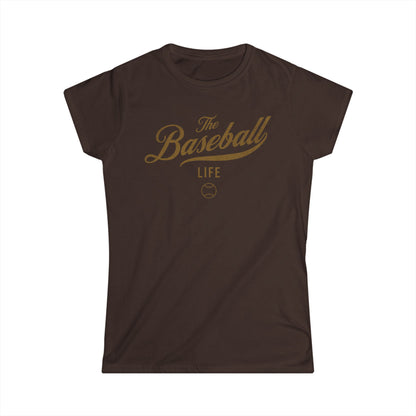 The Baseball Life Classic Script Tee_Women's_Old Gold Print
