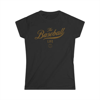 The Baseball Life Classic Script Tee_Women's_Old Gold Print