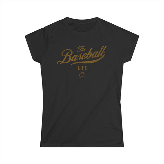 The Baseball Life Classic Script Tee_Women's_Old Gold Print