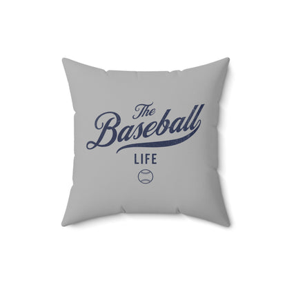 The Baseball Life Accent Pillow_Silver Gray w Navy Print