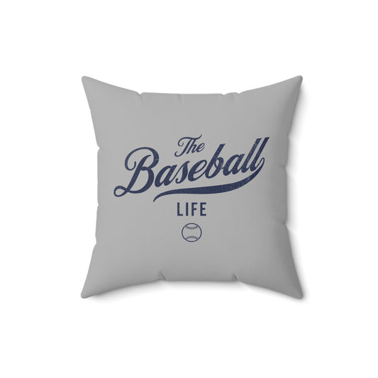 The Baseball Life Accent Pillow_Silver Gray w Navy Print