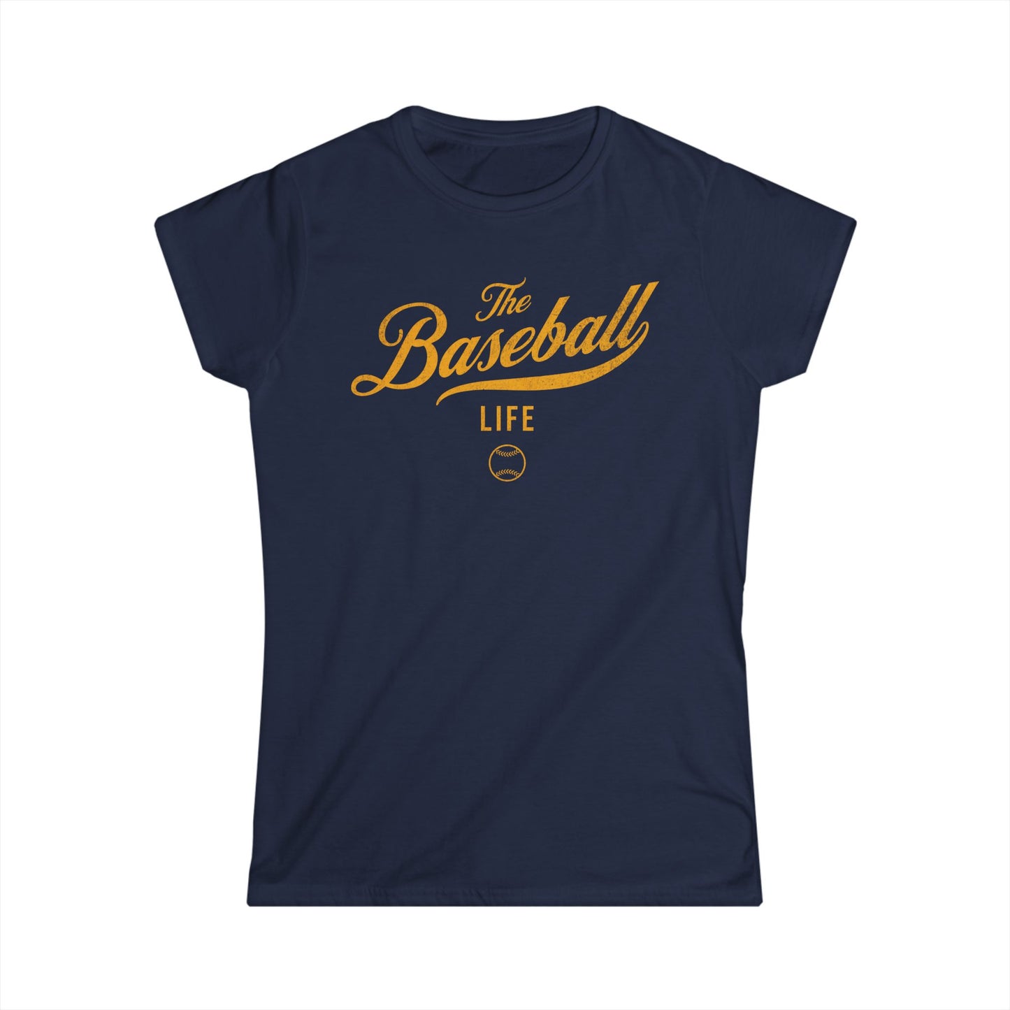 The Baseball Life Classic Script Tee_Women's_Yellow Gold Print