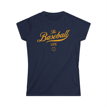 The Baseball Life Classic Script Tee_Women's_Yellow Gold Print