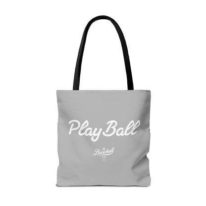 Play Ball Tote Bag_Light Gray with White Print