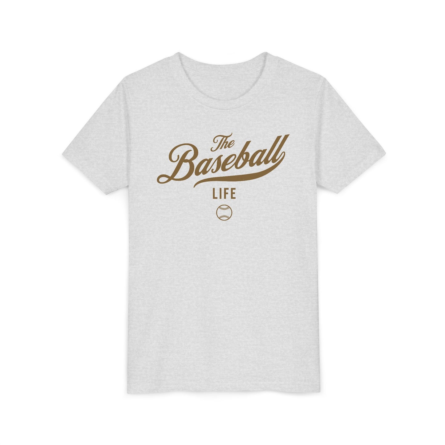 Youth The Baseball Life Classic Script T-Shirt_Old Gold Print