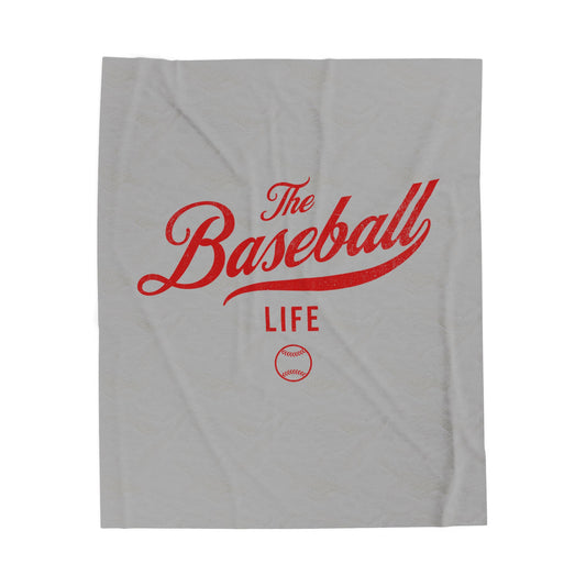 Velveteen Plush Blanket_Light Gray with Red Print