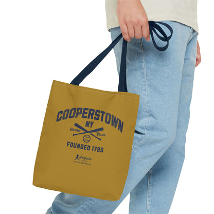 Cooperstown, NY Tote Bag_Old Gold w Navy Print