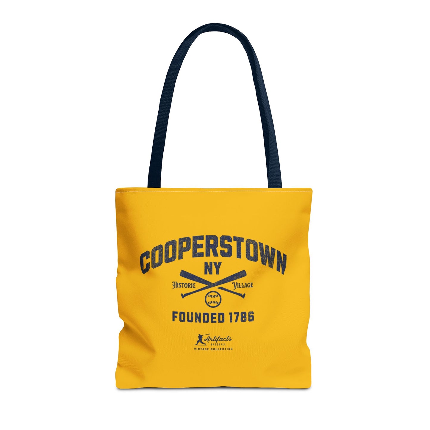 Cooperstown, NY Tote Bag_Yellow Gold w Navy Print
