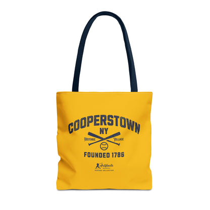 Cooperstown, NY Tote Bag_Yellow Gold w Navy Print